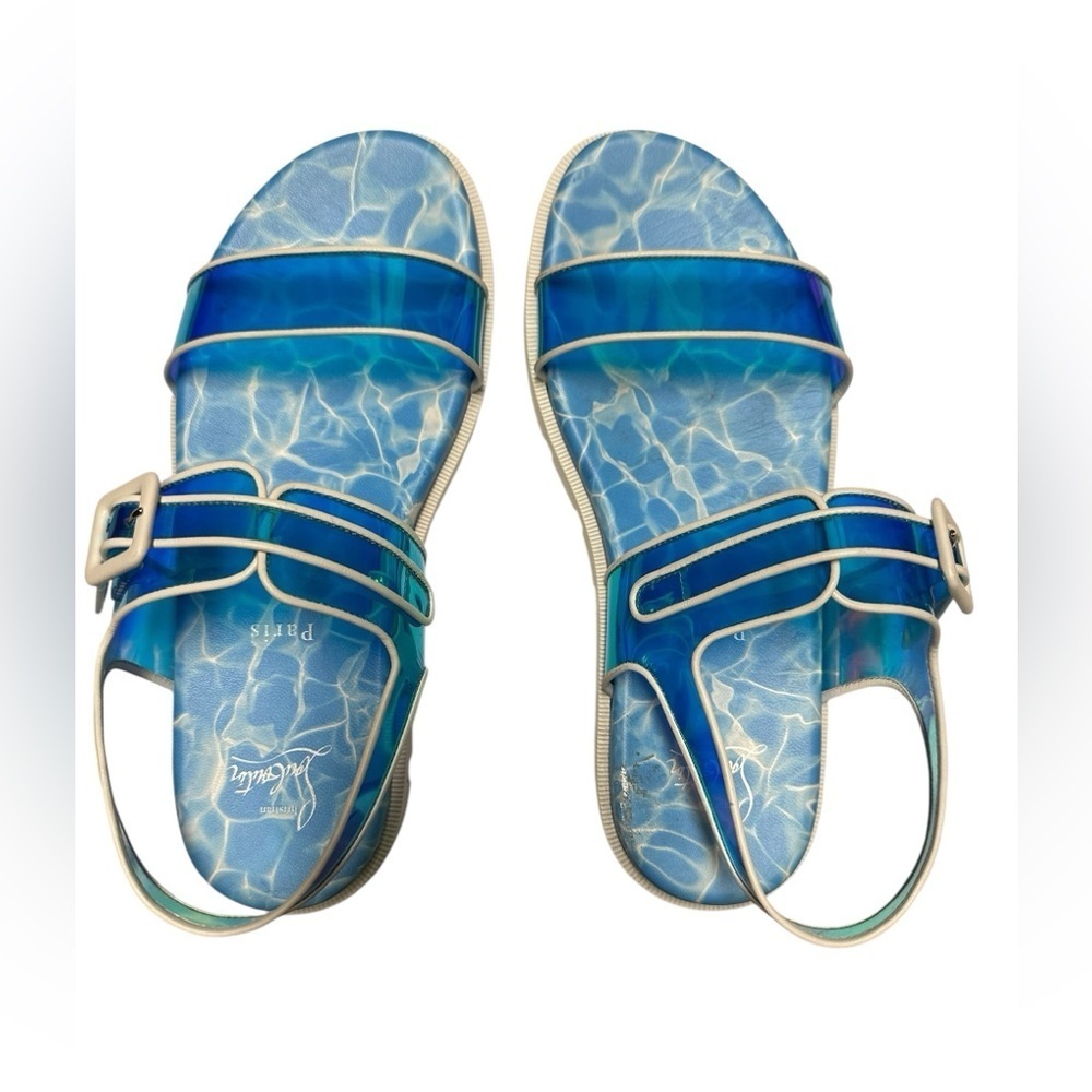 Christian Louboutin Nappa PVC Duniss Cool Flat Sandals Blanco/Blue Sz 39 - Picture 12 of 16